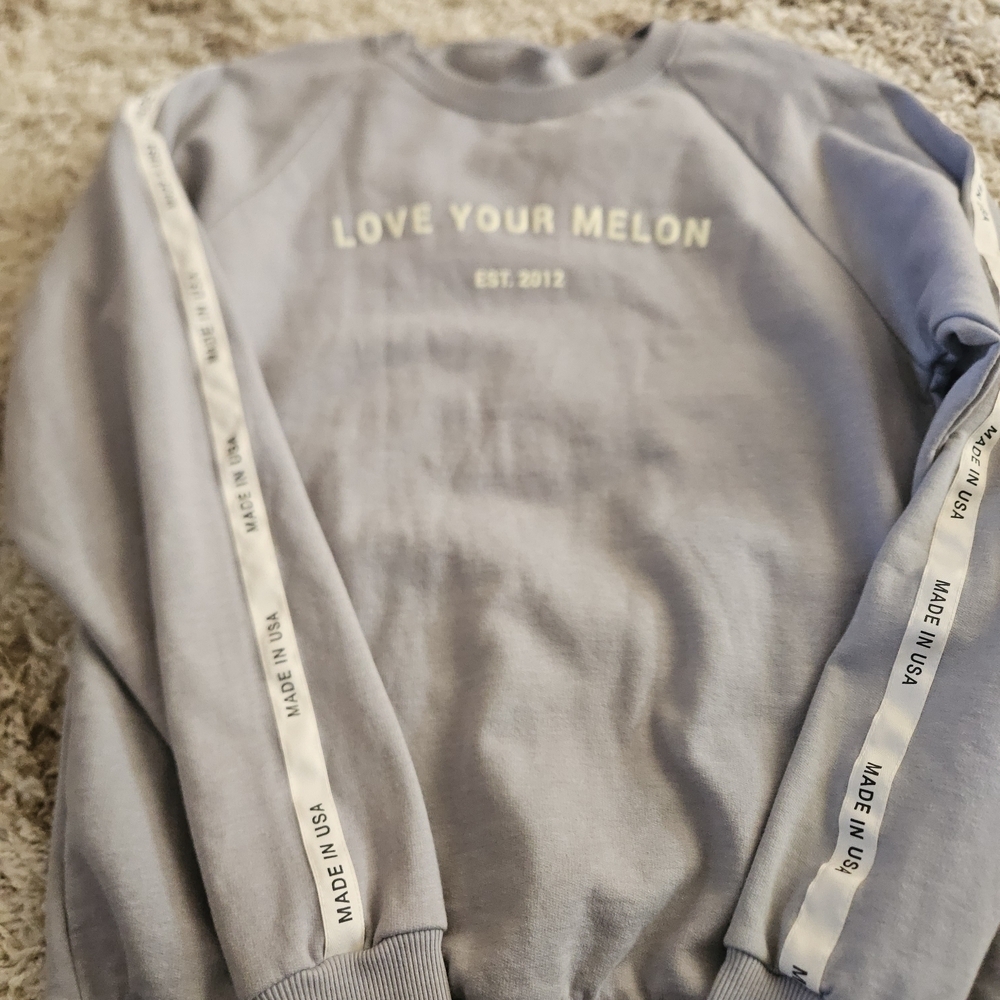 Love Your Melon Light Blue Crewneck Sweatshirt with White Sleeve Tape - Picture 1 of 2